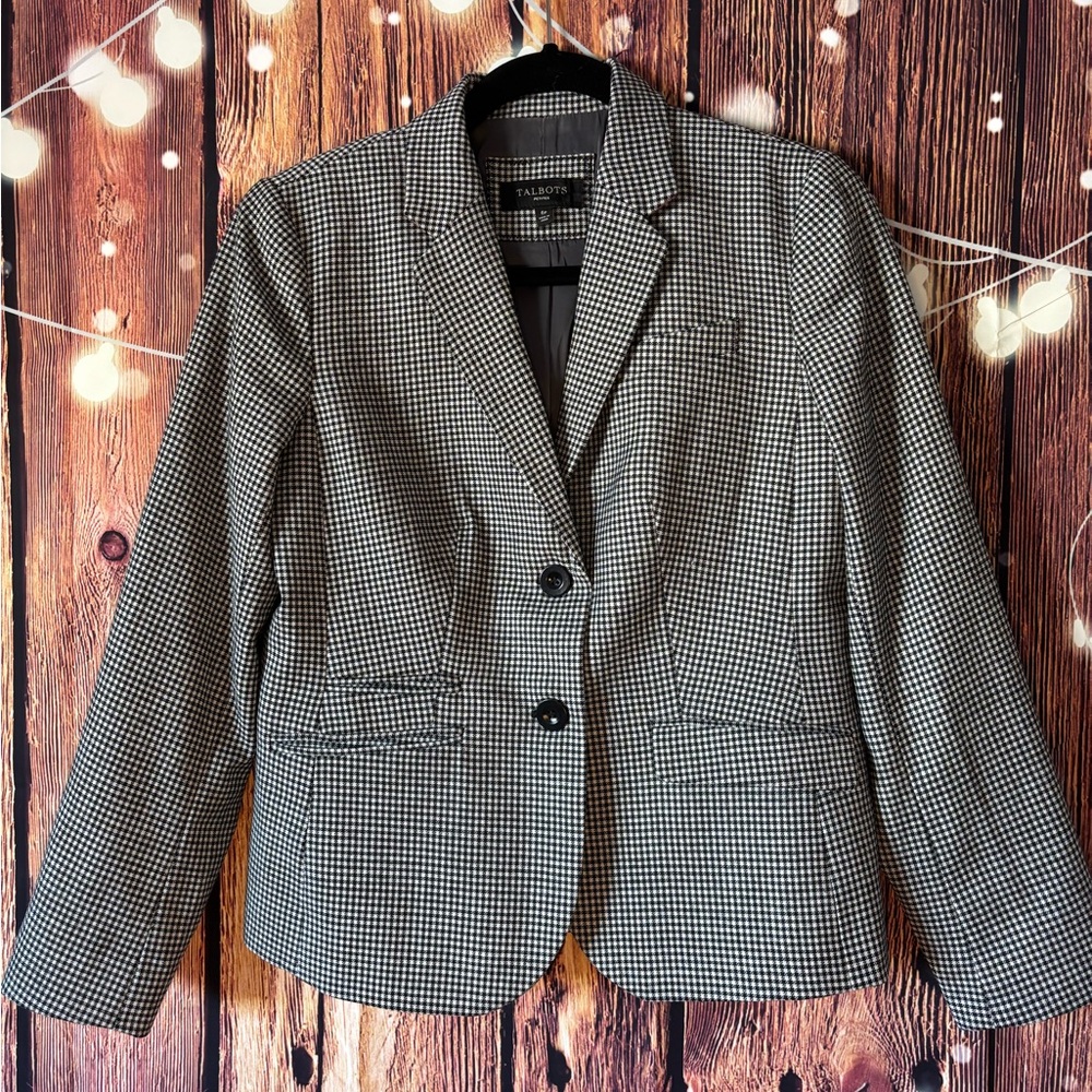 Talbots Wool Blend Black and White Checkered Blazer